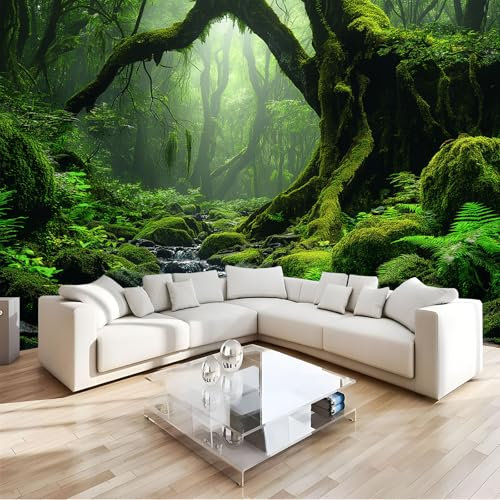JEDTAKCT Fototapete Moderne Wanddeko Wandbild Urwald 350X256Cm Tropenlandschaft Wandtapete Motivtapeten 3D Effekt Design Kinderzimmer Küche Büro Flur Wohnzimmer