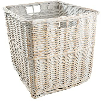 Arthur Cameron - Cubo portaoggetti in vimini con maniglie integrate, 32 x 32 x 31 cm, perfetto per camera da letto o soggiorno, cestino in vimini, cesto Kallax, cesto portaoggetti (bianco lavato)