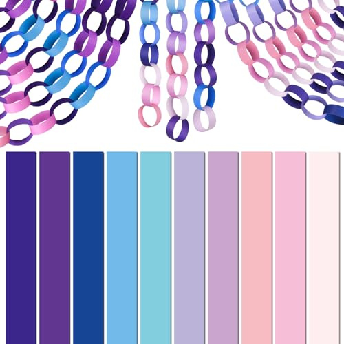 CHRORINE 600 piezas de cadenas de papel de colores para decoraciones de fiesta de cumpleaños, suministros para manualidades DIY (azul rosado, 1 x 18 cm)