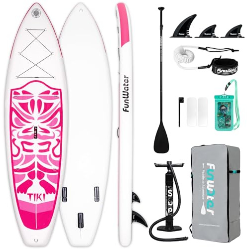 FunWater 10'6'' Inflatable Stand Up Paddle Board Ultra-light SUP - Adult Paddleboards with Adj Paddle, Hand Pump, Backpack, Leash, Waterproof bag