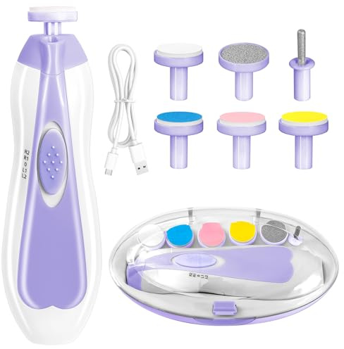 Baby Nail Trimmer Electric, 6 in 1 Rechargeable Baby Nail Clippers Manicure Set Grooming Kit for Toddler Infant or Adults (Purple)