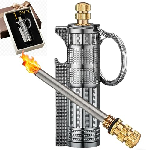 Allumettes éternelles étanches – Porte-clés Survival en métal avec Silex et décapsuleur, kit d’Urgence Compact pour Camping, randonnée et Survie (Black)
