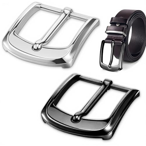 Classicseali 2 Stück Gürtelschnalle Herren, Klassische Gürtelschnalle 40 mm, Ersatzschnalle Einzinkige Quadratische Gürtelschnallen, Belt Buckle für Herren und Damen, Silber
