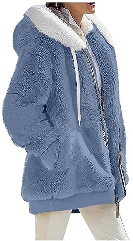 HSUAYEUD Fuzzy Jackets for Women Fleece Jackets Womens Winter Fuzzy Coat Hooded Cardigan Sherpa Coats with Pockets Blue L