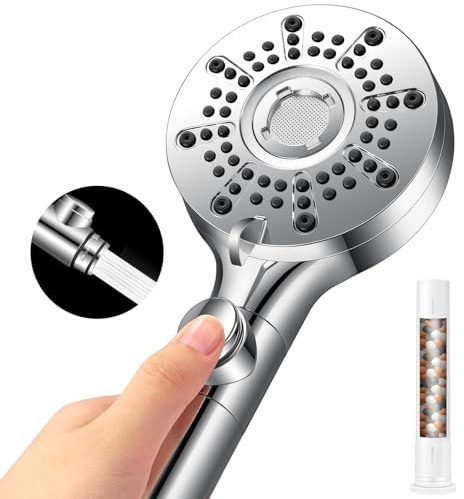 berssen Soffione Doccia Anticalcare, Doccino per Doccia 5 Modalità di Spruzzo, Lancia ad Alta Pressione, Doccetta per Doccia Universale Grande(Diametro 100mm, G1/2)