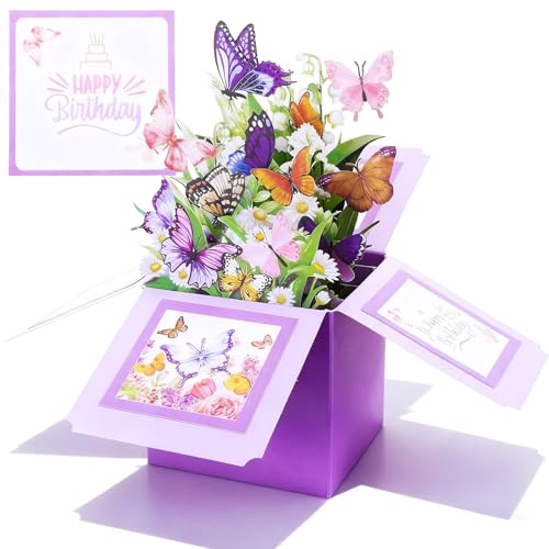 Nogeqi fjäril 3D födelsedagskort pop up utsökta blommor fjärilar popup kort födelsedag kvinna med kuvert för mamma flickvän systrar fru dotter mormor romantik presenter
