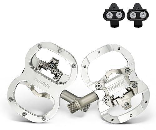 THINVIK Clipless Pedals for SPD, Dual Sided Combo Bike Pedals for Shimano SPD System & Flat Platform, Sealed Bearings Bicycle Pedals with SPD Cleats Set(Silver)