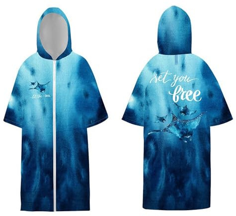 BCVPGF Poncho de Playa, Poncho de baño, Toalla de Microfibra para Poncho de Surf con Capucha Bata de Baño, Secado rápido Manta de Buceo para Surf Natación, para Hombres Mujeres Baños,Blue-110x80cm
