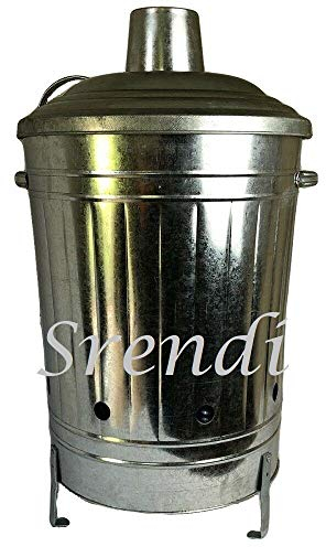 Srendi® 60L Liter Metal Galvanised Garden Incinerator Fire Bin Burning Leaves Paper Wood Rubbish Dustbin Made in U. K.