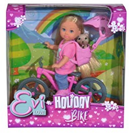 Simba - 105733273038 - Evi Love Cykelsemester - Modedockan Evi med Cykel, Hund & Ryggsäck, 12 cm, Från 3 år