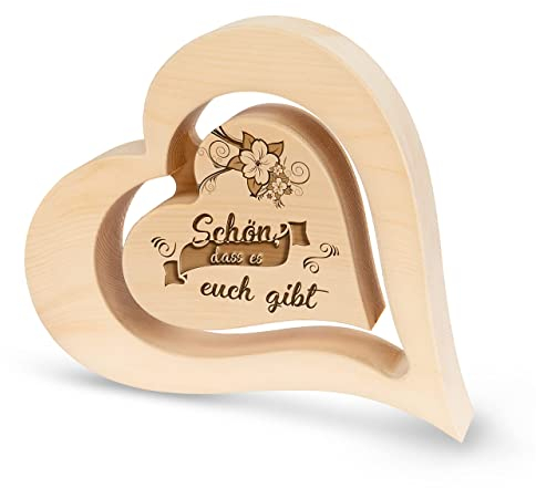 sagl.tirol Herz aus Zirbenholz mit schwebendem innen Herz und Gravur [100% Naturprodukt] Geschenk aus Zirbe I Dankeschön Geschenke I Geschenke I Herz Deko I Gravur Geschenke I Schön, dass es euch gibt