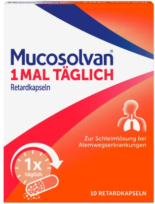 Mucosolvan® 1mal täglich Retardkapseln | 10 Stück| Hustenlöser bei Husten, festsitzendem Schleim & Bronchitis | Mit Ambroxol für schnelle Hustenlinderung | wirkt über den ganzen Tag