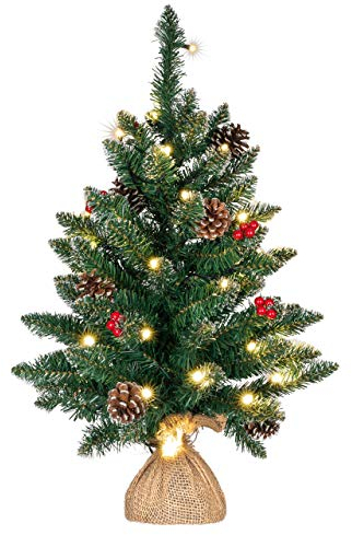 Weihnachtsbaum künstlich grün mit Deko Lichterkette 30 LED warm weiß Batterie Timer Christbaum Tannenbaum 60 cm Weihnachtsdeko Xmas-Deko