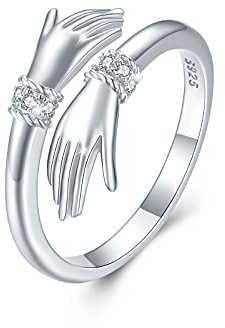 Anneau de câlin pour les femmes en argent sterling anneaux ouverts réglables embrasser l'anneau de pouce câlin anneau de doigt de la main Zircon anneaux d'articulation réglables pour les filles dame