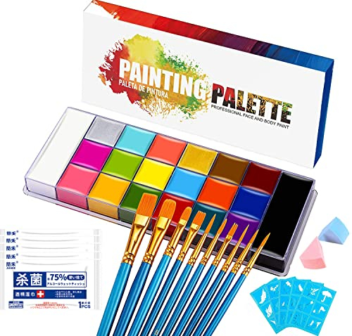 20Farben Body Painting Gesichtsfarbe Kit,Körperfarben Gesicht Körperbemalung Öl,Sicher Schminkpalette Schminkfarben Kinderschminke Set Face Painting Set für Kinder Erwachsene,Halloween,Party,Colsplay