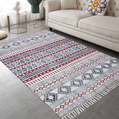 CASAVANI Baumwoll-Dhurrie-Teppich, handgefertigt, handblockbedruckt, Boho-Kelim, Innenbereich, Heimbüro, Dekoration, Teppich, flach, gewebt, für Küche, Treppe, Eingang 180 x 270 cm (6 x 9 Fuß)