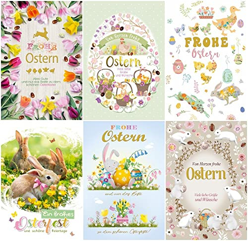 Eurofuchs24 50 Grußkarten Glückwunschkarten Ostern Osterkarten mit farbigen Umschlägen 13-2700