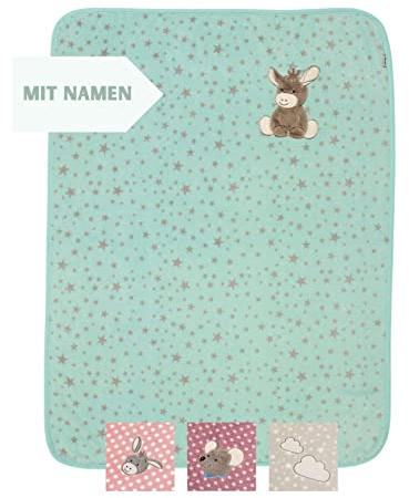 Sterntaler Plüschdecke mit Namen - Kuschelig weiche Babydecke als personalisiertes Geschenk zur Geburt | 100x75 cm (Emmi Türkis Plüsch)