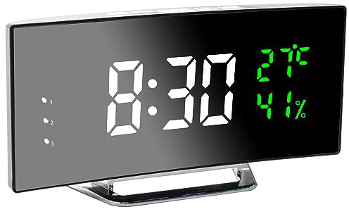 Vihimi Sveglia Digitale, 6.5 Pollici LED Grande Schermo, Sveglia Da Comodino Con Temperatura e Umidità, Orologio a Specchio Con 3 Sveglie, Luminosità Regolabile, Funzione Snooze, Alimentatore USB