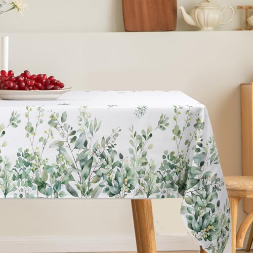 Arquiel Eucalyptus Leaves Table Cloth, 100% Polyester Rectangle Medium-weight Tablecloth for Kitchen Dining Parties Picnic Table Decor, 140 x 180cm