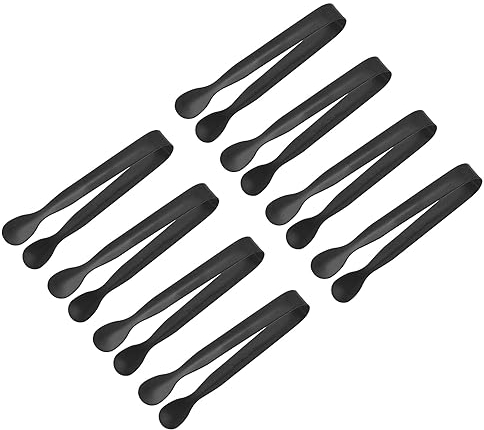 QUARKZMAN Pinze Servizio 8pz 4,3 Pollici - Acciaio Inossidabile Pinze Ghiaccio Piccole Pinze per Antipasti Zucchero Salumi Dessert Te Party Bar Caffè (Nero)