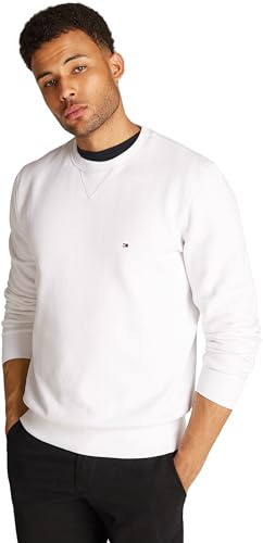 Tommy Hilfiger herr väsentlig fleece crewneck MW0MW37232, pullover tröja, vit, L, Vit (vit), L
