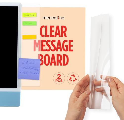 MECCALINE Monitor Memo Board 2Pcs - Flexible Clear PET Computer Screen Sticky Note Holder - Side Panel Message Organizer - Versatile Office Desk Accessories - Cool Home Office Supplies - 8 x 30 cm