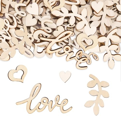 VIKY® Hochzeit Konfetti Holz, 100 Stück Streudeko Hochzeit Tischdeko, Love Holzherzen Deko Tischdeko Hochzeit, DIY Hochzeitsdeko Tisch, Holzherz Confetti Holz Deko für Hochzeit Verlobbung Valentinstag
