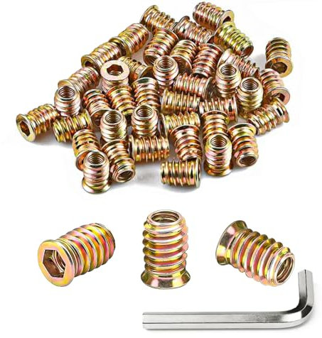 40 Stück Einschraubmutter M6x20 mm, M6 Gewindeeinsatz Holz, Gewindeeinsätze Einpressmuttern, Gewindehülsen Einschraubhülse, Zink Einschraubmuffen für Holzmöbel, mit Schlussel
