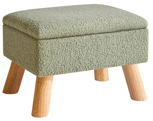 YMYNY Ottomano di Stoccaggio, Pouf Poggiapied, Piccolo Sgabello Con Gambe In Legno Robusto, Sgabello Contenitore Con Sedile Imbottito Per Soggiorno Camera Da Letto Ingresso 40 ×30 ×28CM Verde HBD042GR
