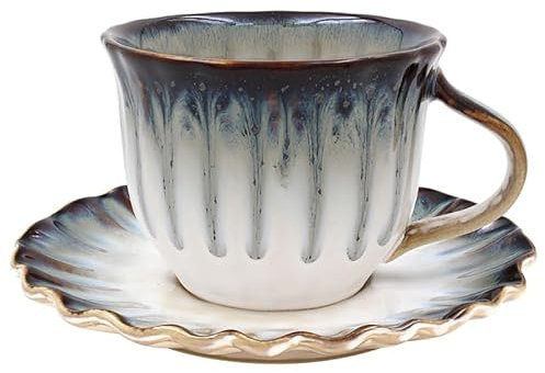 Lesser & Pavey Elements Reactive Glaze Cup & Saucer for Kitchen | Lovely Coffee Cup Set for Home & Office | Tea Cups and Saucers for Enjoying Hot Drinks | Coffee Mug and Saucer Gifts for Women & Men