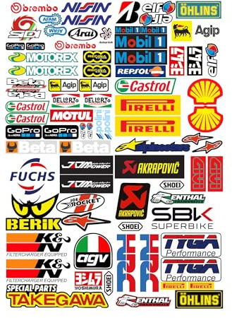 GamesMonkey® - Kit autocollants 79 pièces pour vélo, moto et scooter, casque adhésif Motorsport Stickers Convient pour Skateboard Auto Casques Moto Cross