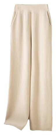 Ownwfeat Pantalones de lana de punto de pierna ancha para mujer, cintura elástica, casuales, sueltos, cálidos, de pierna recta, beige, L Largo