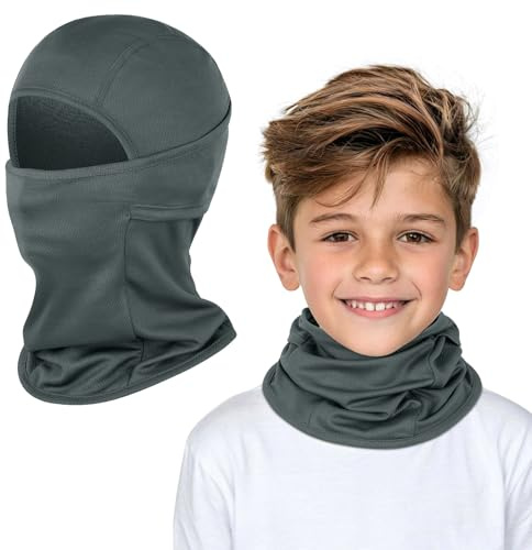 Kiiwah Cagoule pour Enfants, Multifonction Coupe Vent Masque de Bonnet de Cyclisme avec Cache-Cou, Respirant Balaclava Masque pour Garçons et Filles Sports en Plein Air Printemps, Automne, Hiver