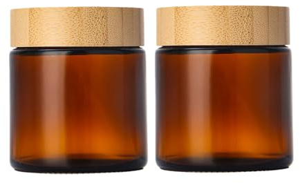 ericotry Lot de 2 pots à crème en verre ambré avec couvercle en plastique et doublures intérieures rechargeables pour maquillage, masque et baume à lèvres - 100 ml / 3.4oz