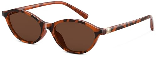 Wrimen Occhiali da sole donna polarizzati ovale retrò UV400 protezione moda occhiali vintage slim classico trendy sunglasses woman, Tè rosso leopardato