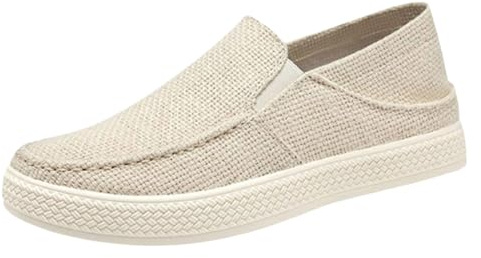 Chaussures de sport basses pour homme avec semelle épaisse - Chaussures plates en lin - Légères et respirantes - Sans lacets - Antidérapantes - Chaussures de fitness - Chaussures de loisirs, Beige