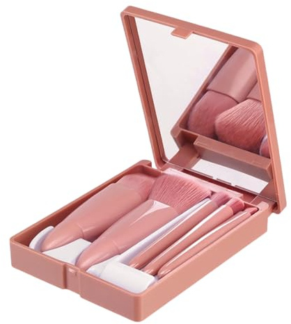 SSKHE 5PCS Portable Makeup Brush Set,Blush Brush With Mirror Box,Multifunctional Powder Brush,Mini Multifunctional Powder Brush,Foundation Brush,Eyeshadow Brush for Eye and Face Cosmetic