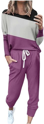 Generico Tuta Casa Donna Invernale Curvy Completo 2 Pezzi Girocollo Felpa Manica Lunga Pullover Top E Pantaloni Set Coordinati Abbigliamento Elegante Larghe Tute Palestra Sportivo Tuta Casual Firmate
