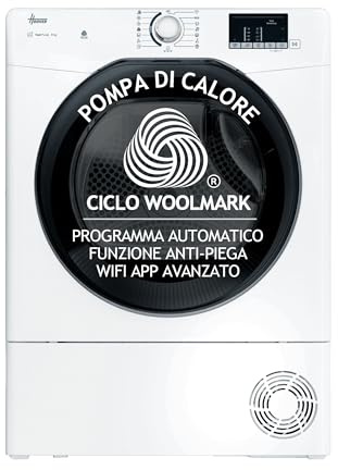 Hoover H-DRY 350 Asciugatrice 8 Kg, Pompa di Calore, Libera Installazione, 85 x 60 x 58,5 cm (AxLxP), Classe D, Controllo Wi-Fi + BLE, App hOn, 16 Programmi, Bianca - HR EH8N2DBE-S