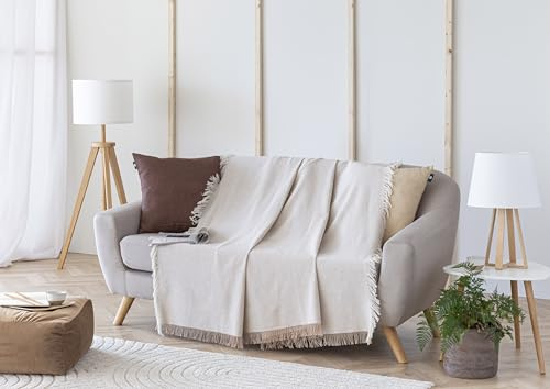 Todocama - Colcha Multiusos Sofa, Manta Foulard, Plaid para Cama, Cubresofa Cubrecama, Jarapas, Fabricado en España, Clásica. (180x260cm, Beige Arena)