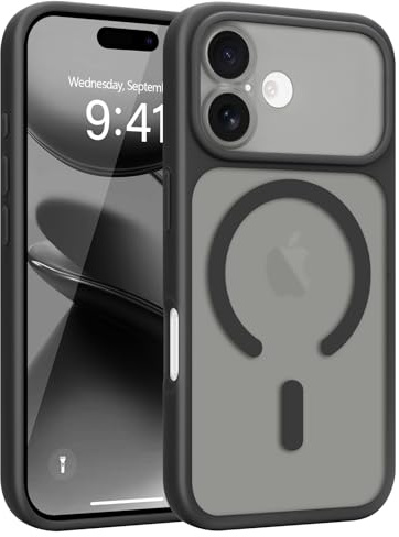 Wirvyuer per iPhone 16 Cover Compatibile con Magsafe,Nero | Transluzente Magnetica Cover, Protezione Della Fotocamera, Custodia Traslucido Resistente Antiurto, Magnetica Case