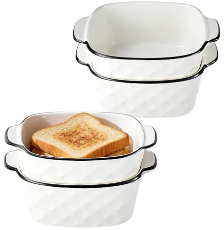 Xtrillogen Uppsättning av 4 keramiska ugnsformar, 400 ml ugnsform liten, 14,5 x 11,5 x 5,5 cm fyrkantiga bakformar, grillpanna med handtag, liten bakform för luftfryer, ugn (autentisk kvadrat)
