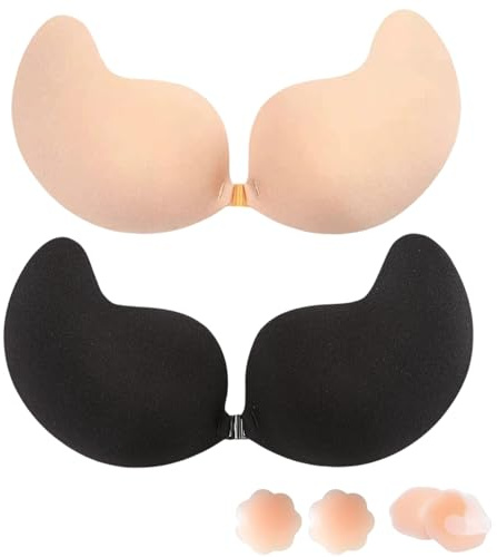 Dresmannst Sujetador Invisible Push Up sin Tirantes con 4 Pezoneras Adhesivas Invisibles para Espalda Descubierta Adhesivo Sticky Bra al Aire Pecho, Transpirable, Discreto y Reutilizable-C