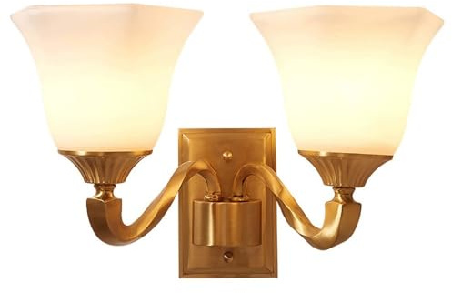 Lyxig kopparvägglampa | Glasskärm, for villa, hotell, vardagsrum(2-Lights)