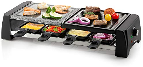 DOMO DO9190G - Parrilla de piedra para raclette, incluye sartén y espátula de madera, 8 P, 1200 W