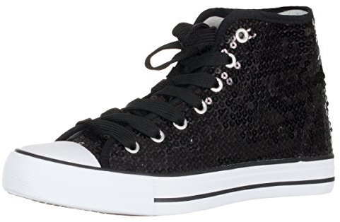 Brandsseller Glitter Sneakers för Kvinnor - Halvhöga - Snörskor - Kvinnors Stövlar, svart, 42 EU