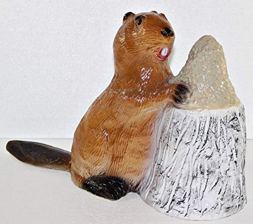 RAKSO Deko Garten Figur Dekofigur Gartenfigur Tierfigur Biber am Baumstamm aus Kunststoff Höhe 24 cm