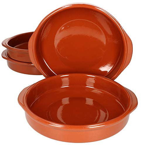 MamboCat Cazuela mit Griff 4er Set Schalen Bernd 1,3l Auflaufform rund 25,5cm aus Ton glasiert Größe XXL I Ton hitzebeständig für Auflauf Tiramisu Fingerfood I Unikat Handarbeit Vintage I Mittelalter