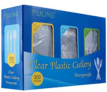 Cutlery Set Plastic Utensils Clear Forks Spoons Knives Disposable Silverware Heavyweight [300 Combo Box]